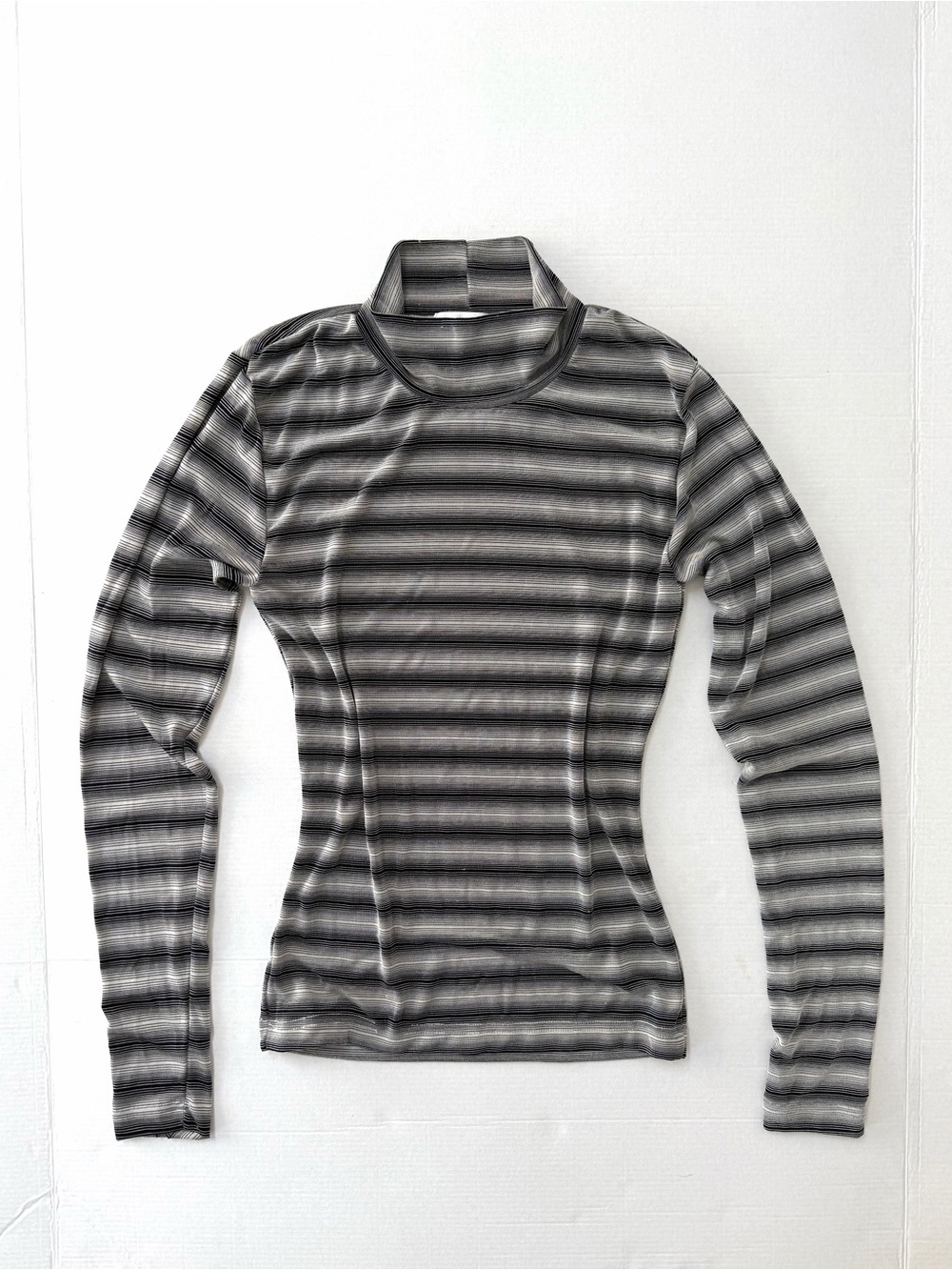 De Rotchild Vintaged Stripped Mesh Long Sleeve — Cyber Grunge Fitted Nylon Top